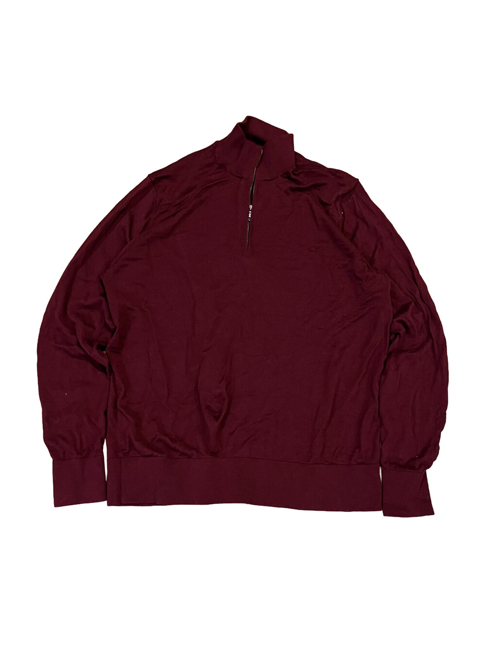 Brooks Brothers Sweater Mens XL Maroon Extra Fine Merino Wool 1/4 Zip Ribbed